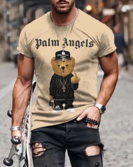 Funny 3D Teddy Bear PrintingMen’s T-shirt Summer Casual Crew Neck Short Sleeve Tees Street Trend Hip Hop Harajuku Oversized Tops