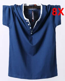 7XL 8XL Plus Size T-shirt Men 2021 Summer Short Sleeve Tshirt Cotton Casual Solid Color Button Tops Tees for Fat Male Big Size