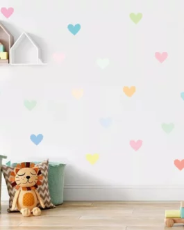 18Pcs Watercolor Heart-shaped Nursery Wall Art Decals Vinyl Wall Stickers PVC Wallpaper Mural Kids Bedroom Removable Home Decor