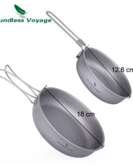 Boundless Voyage Titanium Frying Pan Camping Dish with Folding Handle Ultralight Picnic Cooking Kit Skillet Griddle Tableware