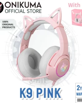?Original Box?Onikuma K9 Pink Cute Cat Ear Headphone with Mic Gaming Headset and Noise Cancelling with Led Light