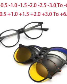 2245 Magnet Clip Round Myopia Glasses 0 -0.5 -1.0 -2.0 To -6.0 , Hyperopia Sunglasses +0.5 +1.0 +2.0 To +6