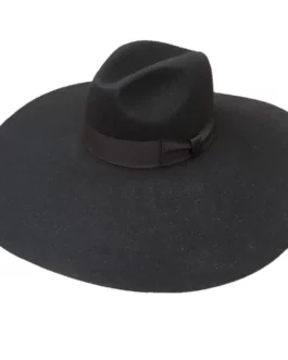 Black Wool Felt Soft  Extra Wide Large Brim Floppy Fedora Hat For Women 16cm