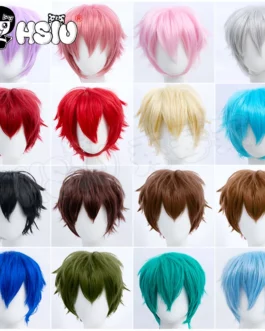 ?HSIU Brand?cosplay Wig 17color short hair Sky blue Silver light pink brown Taro green Party synthetic wig+Free wig cap