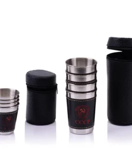 4Pcs 170ml Stainless Steel Travel Cups Portable Outdoor Camping Cup With Black PU Leather Tableware Wine Whiskey Mugs For Picnic
