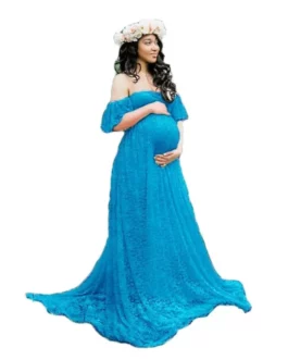 Maternity Wedding Dress Sexy Lace Photography Props Pregnancy Woman Photo Shoot Pregnant Baby Shower Clothes Cotton Maxi Gown