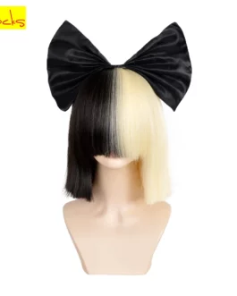 3494 Xi.Rocks Short Ombre  For Women Straight SIA Cosplay Black Blonde Bob Wigs With Bangs Synthetic False Hair
