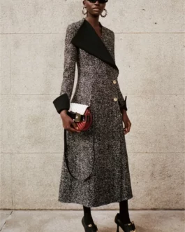 Designer Pinstripe Long Women Overcoat Thick Suit Blazer Woolen Trench Coat Jacket Ankle Length Formal Prom Dress Custom Made