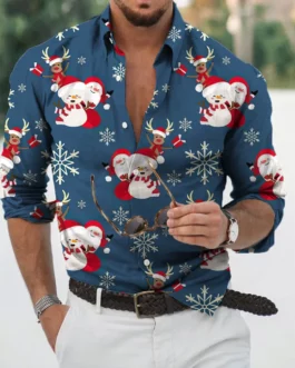 2022 Christmas Shirts 3d Printed Xmas Long Sleeve Blouse Holiday Party Tops Oversized Tee Shirt for Men Clothing Harajuku Camisa