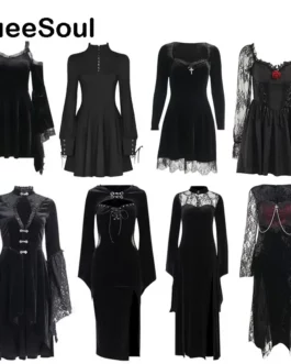 Halloween Gothic Women Dress Long Sleeve High Waist Dresses 2023 New Goth Aesthetic 90s Egirl Sexy Slim Party Club Dress