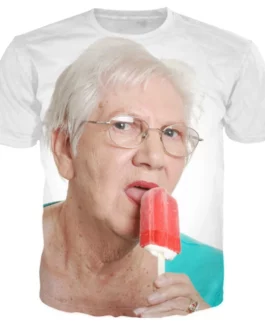 New Fashion Senior Women Licking Red Popsicle 3d Printed Summer Men’s T-shirt Kawaii Grandma Fun Popsicle Short Sleeve Top 6xl