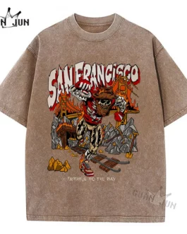 Sanfrancisco Skull T-shirt Aesthetic Tshirt Men Women Oversized Graphics Print Tees Tops Fashion Streetwear Retro Washed Tops