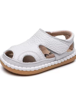 2023 New Summer Infant Shoes Genuine Leather Closed Toe First Walker Soft Sole Cut-outs Fashion Baby Girls Boys Sandals