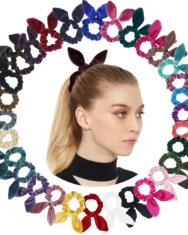 1PC  Cute Velvet Bunny Ears Elastic Hair Bands Bowknot Ponytail Holder Hair Scrunchies Women Hair Accessories