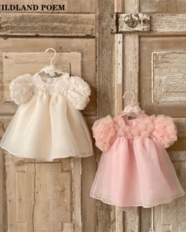 1st Birthday Party Baby Dress Summer Princess One Year Baby Girls Dress Clothes Flower Puff Sleeve Toddler Dresses For Girl
