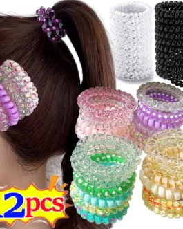 12pcs Colors Telephone Wire Elastic Hair Rope Spiral Cord Hair Ring Head Bands Rubber Band Scrunchies Headwear Hair Accessories