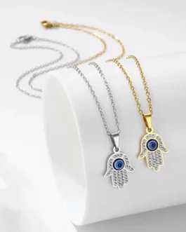 2023 Fashion Vintage Zircon Evil Eye Pendant Necklace for Women Stainless Steel Turkish Eye Fatima Hand Choker Goth Jewelry Gift