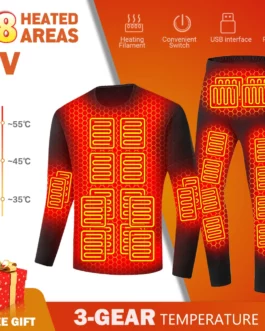 Heated Thermal Underwear Man Heated Jacket USB Electric Heating Clothing Undershirt Ski Suit Winter Heating Underwear Men S-5XL