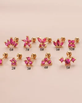 1Piece Pink Zircon Butterfly Crown Stud Earrings for Women Stainless Steel Helix Cartilage Earring Conch Tragus Piercing Jewelry
