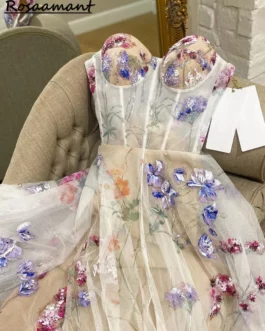 Print Flower Wedding Dresses Sweetheart  Bridal Gowns For Bride Robe De Mari?e Beach Sweep Train For Women