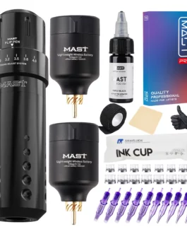 Adjustable Stroke Length Mast Tattoo Flip Makeup Permanent Tattoo Machine Kit Triple Black Wireless Battery Power Cartridge Set