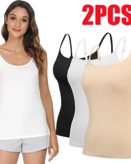 2pc Summer Sexy Camisoles Women Crop Top Sleeveless Shirt Sexy Slim Lady Bralette Tops Strap Skinny Vest Camisole Base Vest Tops