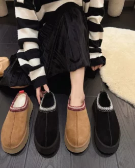 2023 Womens winter Suede Warm Soles No Heels Baotou Wool Half-slippers Cotton Shoes uggs