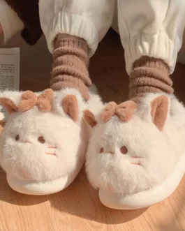 2023 Cartoon Cute Cat Slippers Women Fluffy Fur Slippers Platform Indoor House Shoes Winter Kawaii Animal Cozy Home Slides Shoes