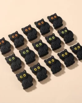 10Pcs 20x28mm Cartoon Black Cat Teether Beads Food Grade Silicone Chew Beads For Care Toy Accessory DIY Baby Pacifier Chain