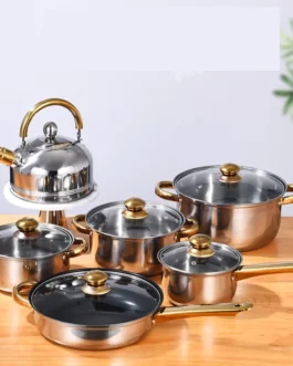 12 Pieces Of Stainless Steel Cookware Set 6 Kinds Of Kitchen Pot Combination Frying Pan Soup Pot Milk Pot Kettle Set Pot Gift