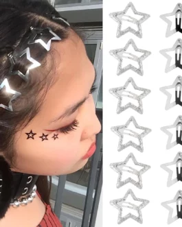 2/100pcs Y2K Silver Star Hair Clips Filigree Stars Metal Snap Hairpins for Kids Girls Side HairGrip Barrettes for Women 2023