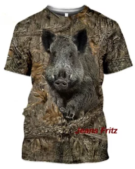 2023 Camouflage hunting animals wild boar 3D T-shirt summer leisure men’s T-shirt fashion street  pullover short sleeve jacket